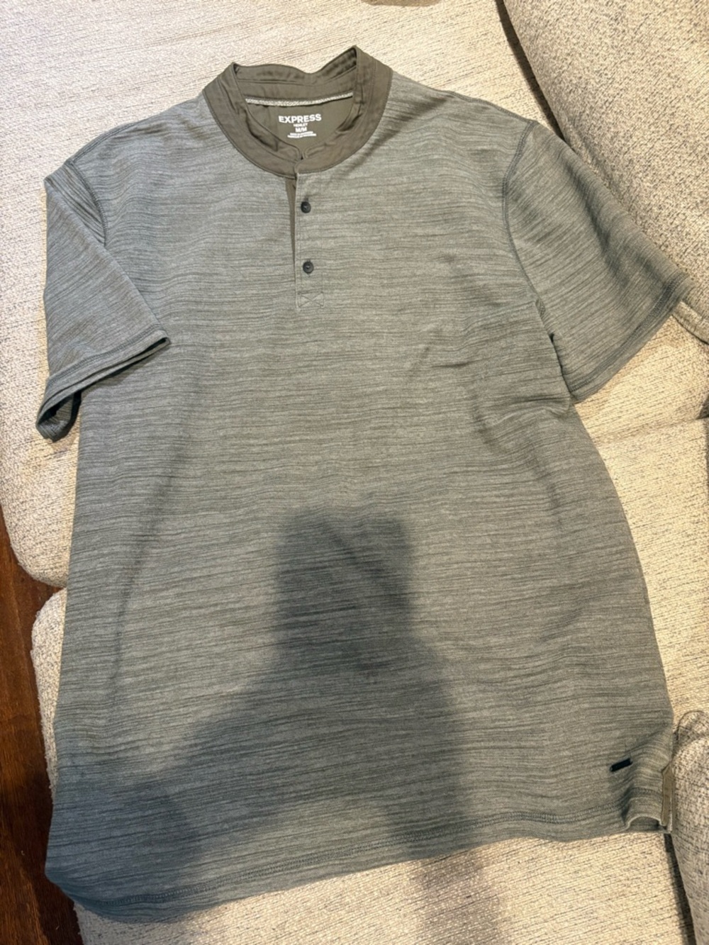 Express Men's Short Sleeve Henley - Heather Gray